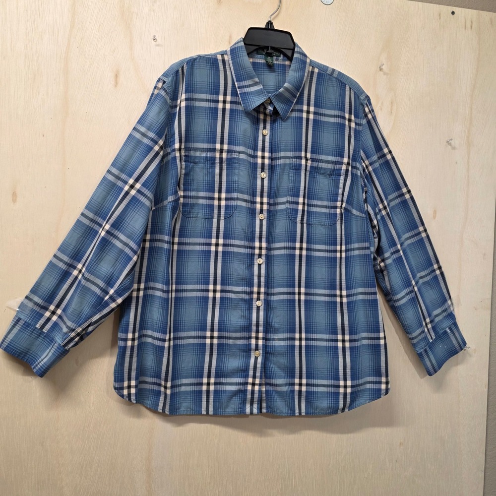 Lauren Ralph Lauren Blue Plaid Button Down Shirt 100% Cotton Plus Size 2X